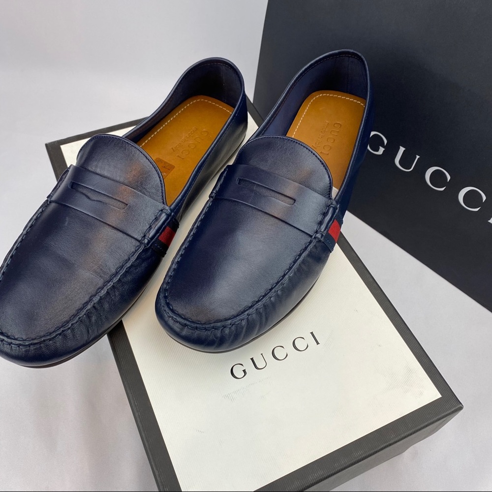 NWT Gucci Nappa Moorea Pesante Blue Drivers
